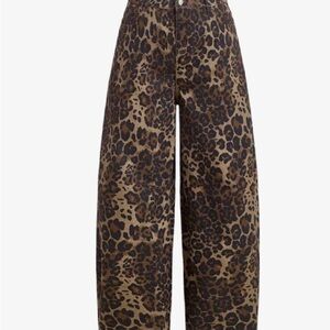 Leopard Print Barrel-Leg Pants